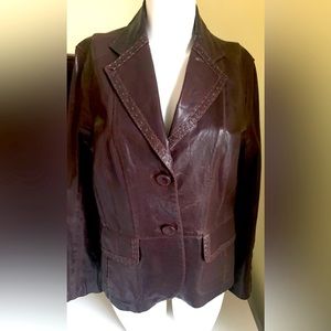 Derimod Brownish Burgundy Shiny Lamb Leather Blazer jacket metal Spikes US M